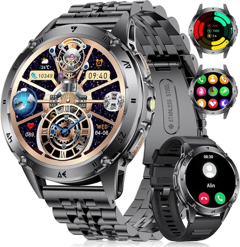 Vista 10 de LIGE Reloj inteligente militar para hombre, iPhone, Android, 1.43 pulgadas, HD, amoled, resistente, 120+ modos deportivos, IP68, impermeable