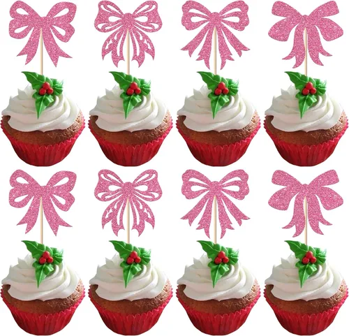Vista 35 de Paquete de 24 Adornos Navideños Oh Baby para Cupcakes con Sombrero de Navidad con Purpurina, Palillos de Comida para Baby Shower para Niños y Niñas