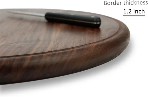 Vista 5 de Tabla de cortar redonda de madera de nogal de 18 pulgadas para cocina, tabla de cortar de madera con ranuras de jugo