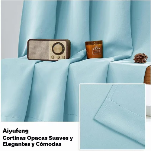 Vista 4 de Aiyufeng 2 paneles de cortinas opacas color aguamarina para dormitorio de 63 pulgadas de largo, con aislamiento térmico sólido y bolsillo