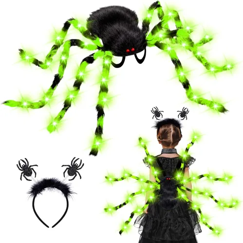 Vista 12 de Garma Light Up Spider Costume for Kids, 60 LED Halloween Spider Backpack Azul y negro