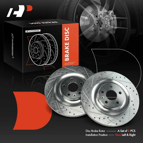 Vista 7 de A-Premium Rotores de freno de disco perforados y ranurados traseros de 13.38 pulgadas (13.386 in) compatibles con modelos seleccionados de Volvo