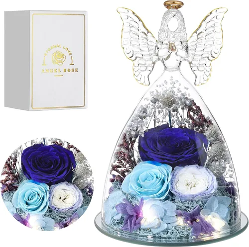 Vista 13 de Regalos de Rosas de Navidad para Mujeres Flor Real Preservada en Figuras de Ángel de Cristal Rosas para Entrega Prime Regalos de Cumpleaños