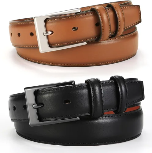 Vista 8 de CHAOREN Cinturón de vestir para hombre, 2 unidades, cinturón de cuero de 1 18 pulgadas para hombre, compañero perfecto para zapatos de vestir