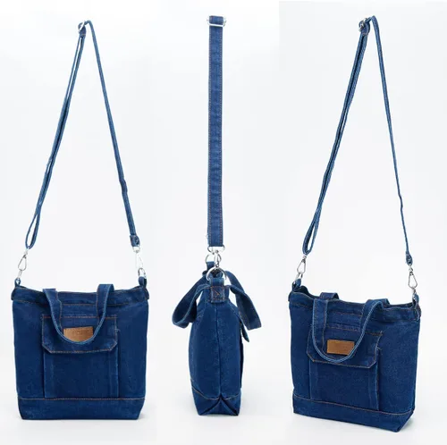 Vista 6 de Bolso de mano pequeño de mezclilla para mujer, bolso de hombro Hobo, bolso de lona casual, bolso cruzado, bolso de gran capacidad