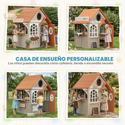 Vista 5 de Qaba Casa de juegos al aire libre de madera para niños con puerta de perro