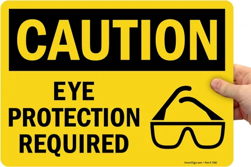 Vista 3 de SmartSign Vinilo adhesivo OSHA cartel de seguridad, leyenda "Precaución: Se requiere protección ocular", 10 pulgadas de alto x 14 pulgadas de ancho