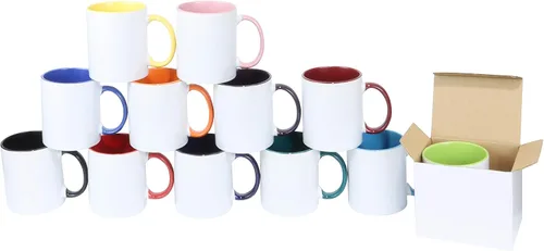 Vista 3 de Taza de café de cerámica de 11.0 onzas para sublimación, embalada en caja blanca