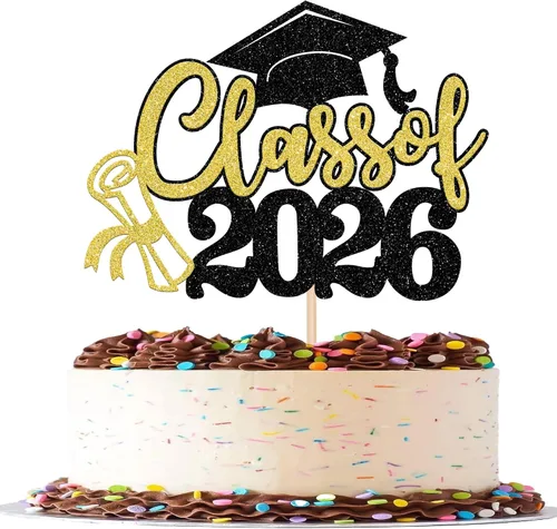 Vista 27 de 1 pieza de decoración para pastel de graduación 2026 con tapa de graduación con purpurina, diploma de tacón alto para niña, selección de pastel
