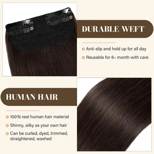 Vista 4 de S-noilite Extensiones de cabello corto con broches, 100% cabello humano real, 2 clips, extensiones con clip para mujeres con cabello delgado, añade
