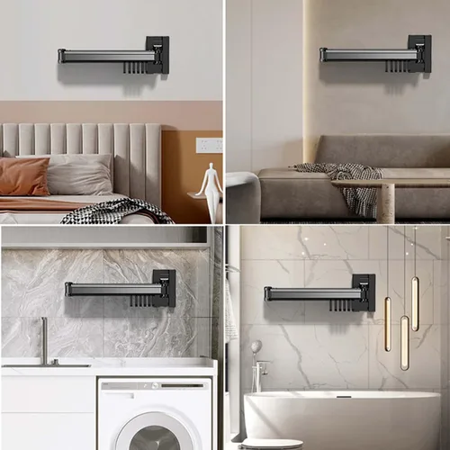Vista 6 de YSUEFIJO Perchero de ropa montado en la pared, estante retráctil para secar ropa, estante plegable para colgar ropa, estante para ropa que ahorra