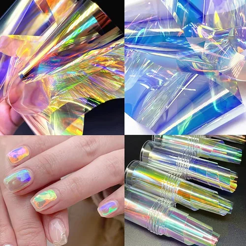Vista 8 de 20 hojas de papel de celofán iridiscente para uñas, hojas rotas, láminas holográficas, calcomanías de uñas de aurora, diseños de uñas reflectantes
