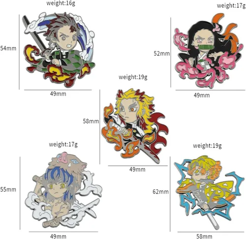 Vista 4 de Anime Slayer - Juego de pines de llavero Figuras de dibujos animados 9 Hashiras Mini Katana Sword Llaveros Esmalte Pin Joyería Hombres Mujeres