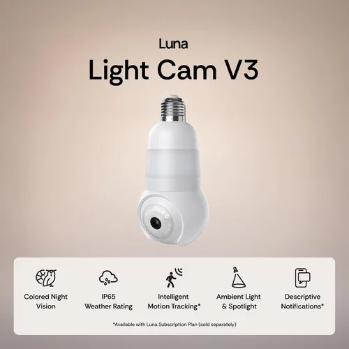 Vista 10 de Luna - Cámaras de seguridad inalámbricas para exteriores e interiores, inclinación panorámica de 360°, visión nocturna a color, bombilla LED y foco
