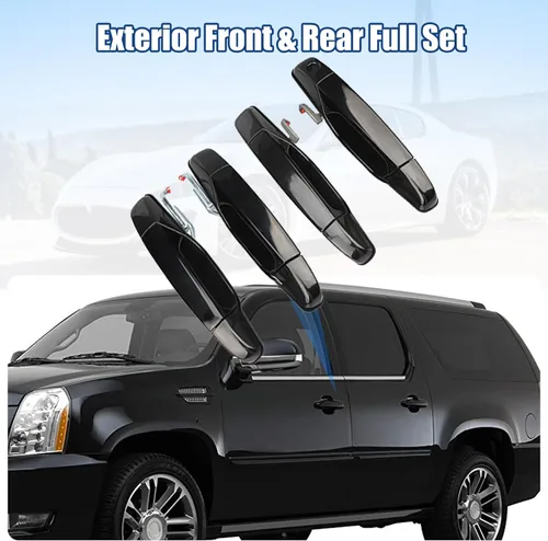 Vista 2 de Juego de 4 manijas negras para puerta exterior delantera y trasera, lado del pasajero, compatible con Chevy Silverado 1500 Tahoe Suburban GMC Sierra