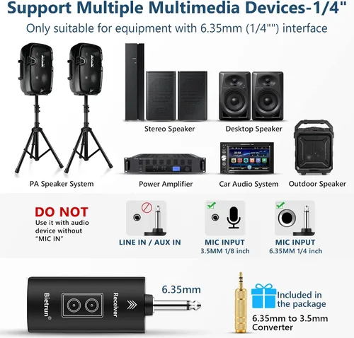 Vista 5 de Bietrun - Micrófonos inalámbricos con eco, agudos, graves y Bluetooth, rango de 160 pies, sistema de micrófono dinámico de mano UHF portátil
