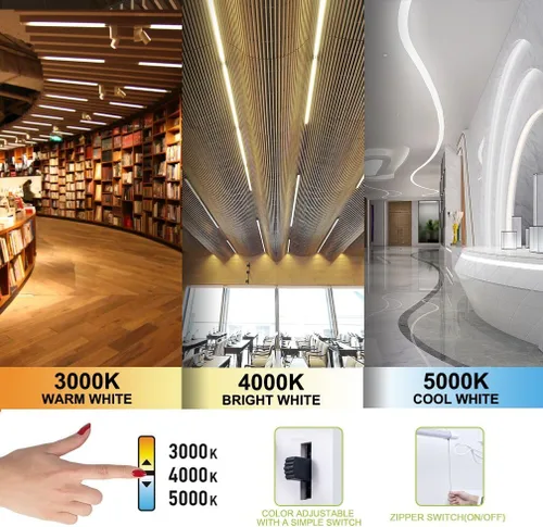 Vista 2 de Paquete de 1 luz LED de tienda de 4 pies, 48 W, luz LED enlazable de tienda para garaje, 3000 K, 4000 K y 5000 K, lámpara de techo integrada