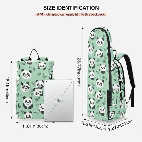 Vista 3 de Mochila de tenis de bádminton con diseño de pandas, color verde menta, sin costuras, con capacidad para 2 raquetas para mujeres y hombres, maleta