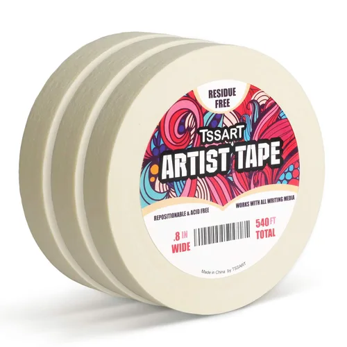 Vista 8 de Paquete de 3 cintas blancas para artistas, cinta adhesiva para dibujar, acuarela, pintura, lienzo, enmarcado, sin ácidos, 0.2 pulgadas de ancho