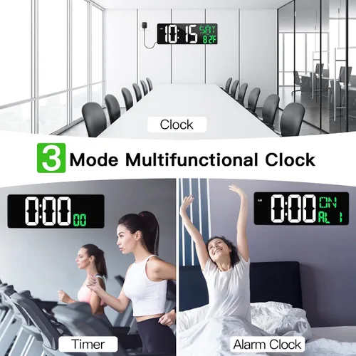 Vista 4 de Reloj de pared digital grande de 17 pulgadas con control remoto, atenuador automático, temperatura de fecha, temporizador Large clear display