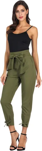 Vista 3 de GRACE KARIN - Pantalón tipo lápiz para mujer, diseño informal de tiro alto, con lazo al frente y bolsillos, para trabajo.