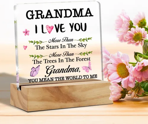 Vista 4 de Letrero de acrílico con texto en inglés «Best Grandma Gifts «I Love You More Than the Stars in the Sky Sayings»