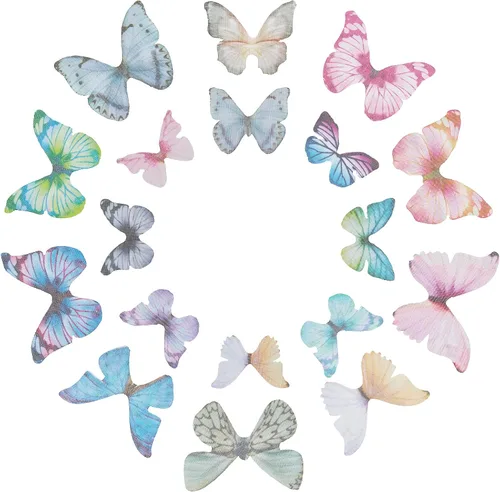 Vista 10 de SUNNYCLUE 1 caja 180 pares de decoraciones de mariposa de tela 3D adorno de mariposa pequeñas alas de mariposa de organza para bricolaje, joyas