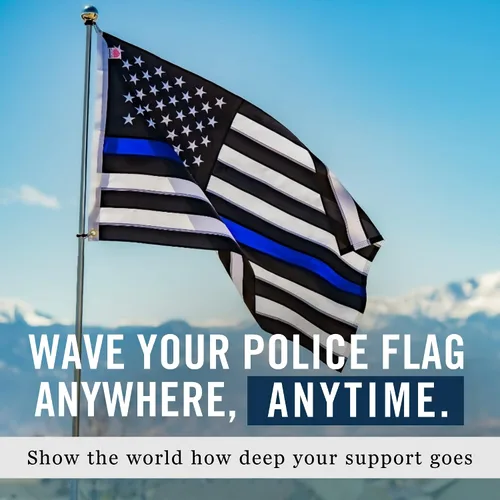Vista 6 de Bandera de Estados Unidos de línea azul fina de 2 x 3 pies, estrellas bordadas resistentes y rayas cosidas, ojales de latón, protección UV, bandera