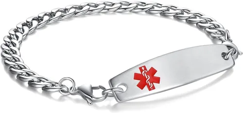 Vista 40 de Brazaletes de alerta médica ajustables de 7.5" a 9" para mujer/hombre, de acero inoxidable, intercambiables Cadena de bloque