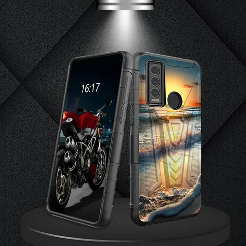 Vista 141 de Funda para AT&T Maestro Max 2021/Cricket Ovation 2 con protector de pantalla de vidrio templado, funda resistente con función atril integrada