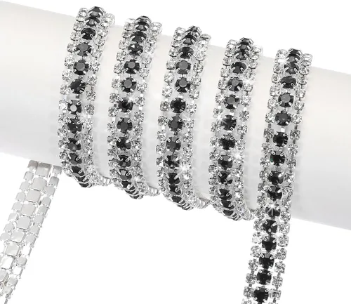 Vista 6 de MECCANIXITY Cadena de 5 yardas, 0.354 in, 3 filas de diamantes de imitación de cristal con cierre de cadena para coser, manualidades, joyería