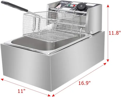 Vista 3 de Freidora eléctrica con cesta y tapa, capacidad de 6 litros, de acero inoxidable, para encimera, para el hogar y el comercio