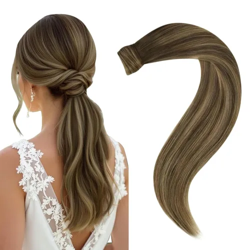 Vista 17 de Easyouth Extensión de cola de caballo de cabello humano, negro azabache, 12 pulgadas, 2.47 oz, extensiones de cola de caballo, extensiones de cola