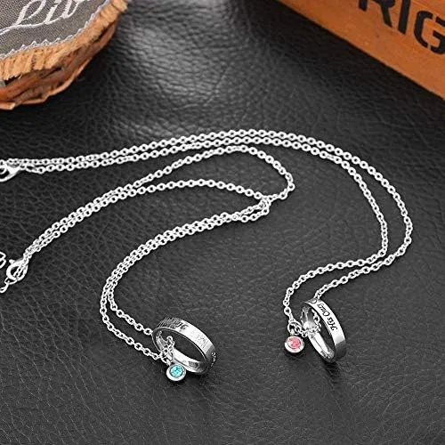 Vista 7 de MJartoria collares a juego para parejas, para él y ella, dijes de anillo grabados, con diamantes de imitación, regalo para novio y novia