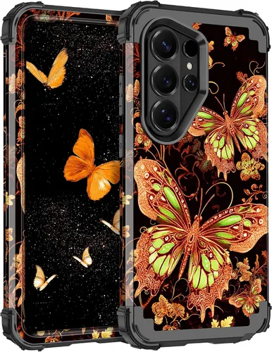 Vista 73 de Miqala Funda para Galaxy S21 FE 5G, brilla en la oscuridad, tres capas, resistente, protección a prueba de golpes, parachoques de plástico