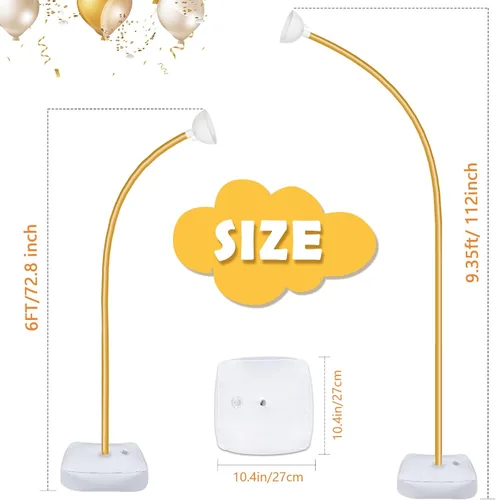 Vista 2 de AerWo Kit de Arco de Globos de 9.35 pies y 6 pies, Soporte de Arco de Medio Globo de Flexión Libre con Base, Marco de Arco de Globos Dorado de Piso