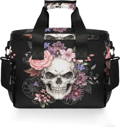 Vista 2 de ALAZA Sugar Skull Floral The Day of Dead - Bolsa de picnic aislada grande para adultos, hombres y mujeres