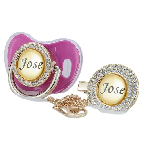 Vista 19 de Juego de Chupete y Clip con Nombre Personalizado Brillante – Chupete Personalizado para Baby Shower, Recuerdo de Recién Nacido para Fotos (Negro)