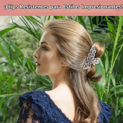 Vista 7 de kilofly Pinzas de metal para el cabello de cristal vintage, 3 piezas