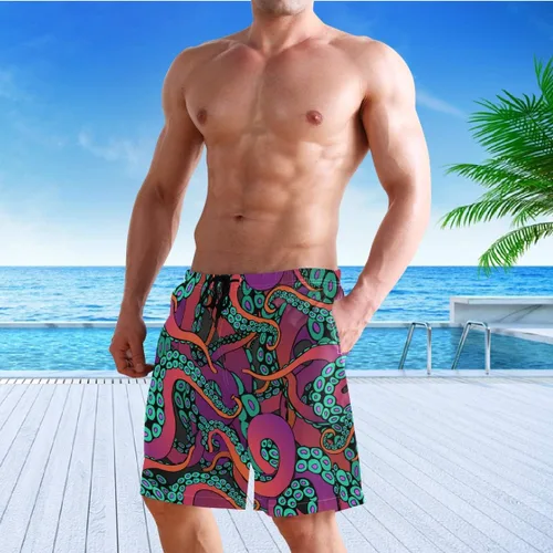 Vista 5 de visesunny Pantalones cortos de playa novedosos para hombre, de secado rápido, para correr, nadar, con forro de malla