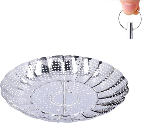 Vista 3 de Rengue Stainless Steel Steam Basket Folding Steamer Rack for Pressure Cooker, Adjustable Steaming Insert with Hook for Easy Lift, Dishwasher Safe