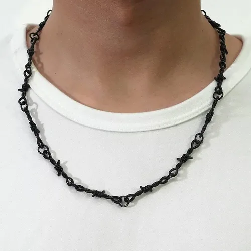 Vista 2 de Gótico punk alambre de púas espinas gruesas zarzas pareja amistad hip hop rock fresco collar ajustable hombres y mujeres joyería