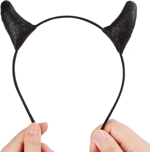 Vista 5 de Diadema de cuernos de diablo para Halloween, cosplay, disfraz de diablo con purpurina para hombres, mujeres, niños pequeños y adultos