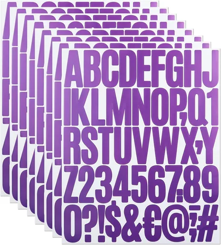 Vista 12 de 8 hojas de calcomanías de números de letras, calcomanías de vinilo del alfabeto de 2 pulgadas, calcomanías autoadhesivas de letras de puntuación