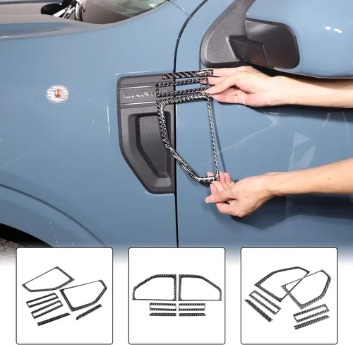 Vista 6 de Cubiertas de ventilaciones laterales del guardabarros del automóvil, tira de moldura compatible con Ford Maverick 2022-2025 2026, fibra de carbono