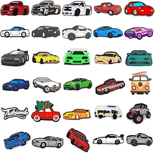 Vista 2 de Dijes para zapatos de automóvil, 30 unidades, bonitos dijes de PVC de dibujos animados para zapatos, decoración para fiestas, regalo para niños