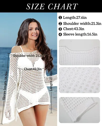 Vista 7 de Mayper Traje de baño de playa para mujer, vestidos de playa huecos de manga larga para bikini