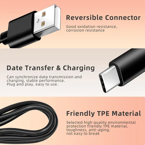 Vista 3 de Cable de carga tipo C QC3.0 de 10 pies y 18 W para Samsung Galaxy Tab A9, A9+ Plus, Galaxy Tab S6 Lite, Tab A7 10.4 pulgadas, A7 Lite 8.7 pulgadas