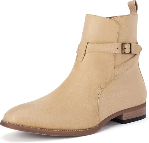 Vista 7 de Botas Chelsea para hombre, zapatos de vestir con correa de hebilla, botines cómodos para caminar Café
