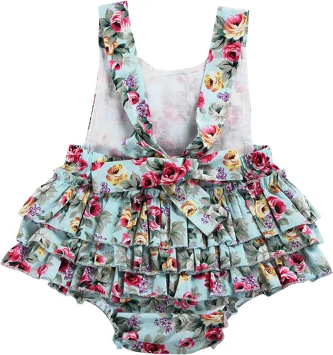 Vista 9 de Mameluco de verano con diseño floral y volantes para niña bebé, con diadema